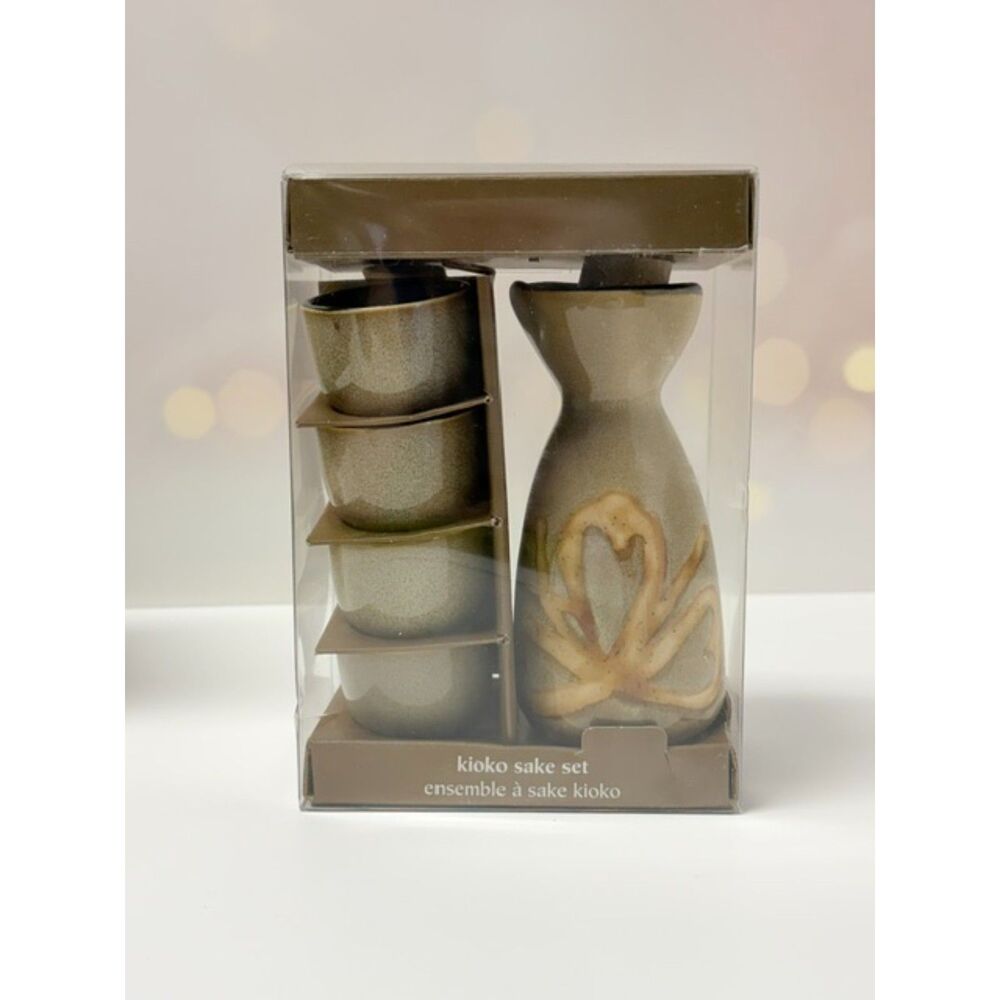 Pier 1 Imports Kioko Sake Set Carafe 4 Cups Stoneware NIB 5 Piece